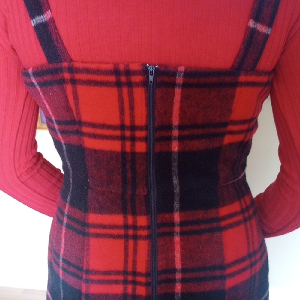 Red Plaid Dress - Classic Plaid Layering Piece - Picture 7 of 12